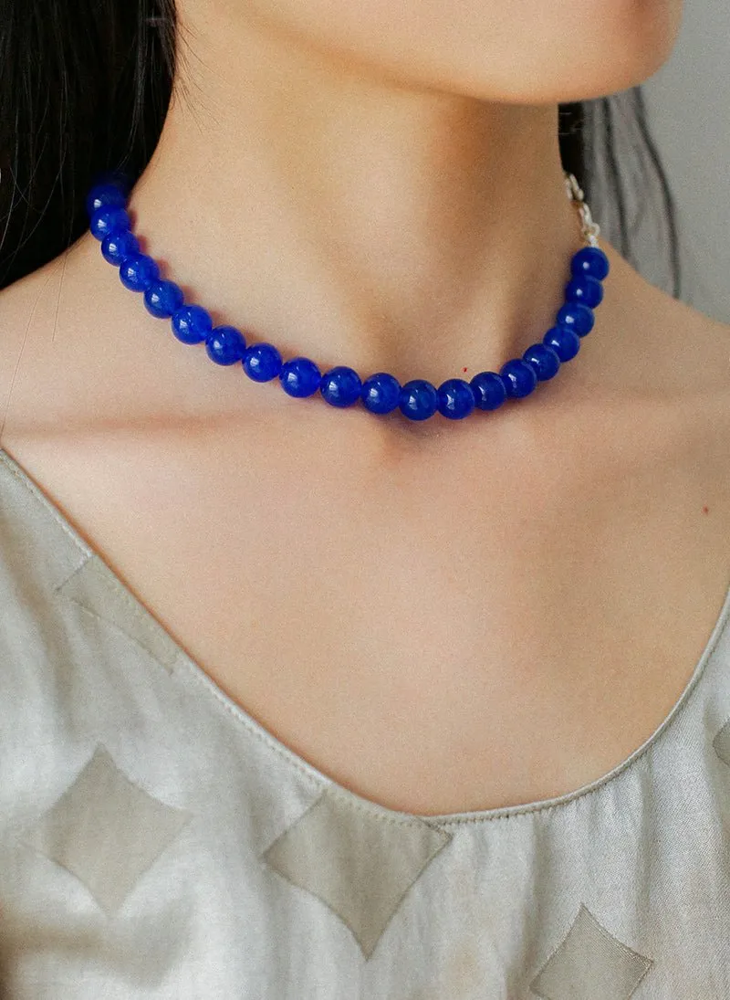 Blue Agate Beaded Figure 8 Buckle Necklace