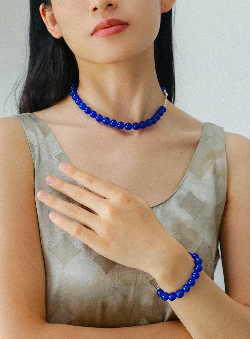 Blue Agate Beaded Figure 8 Buckle Necklace