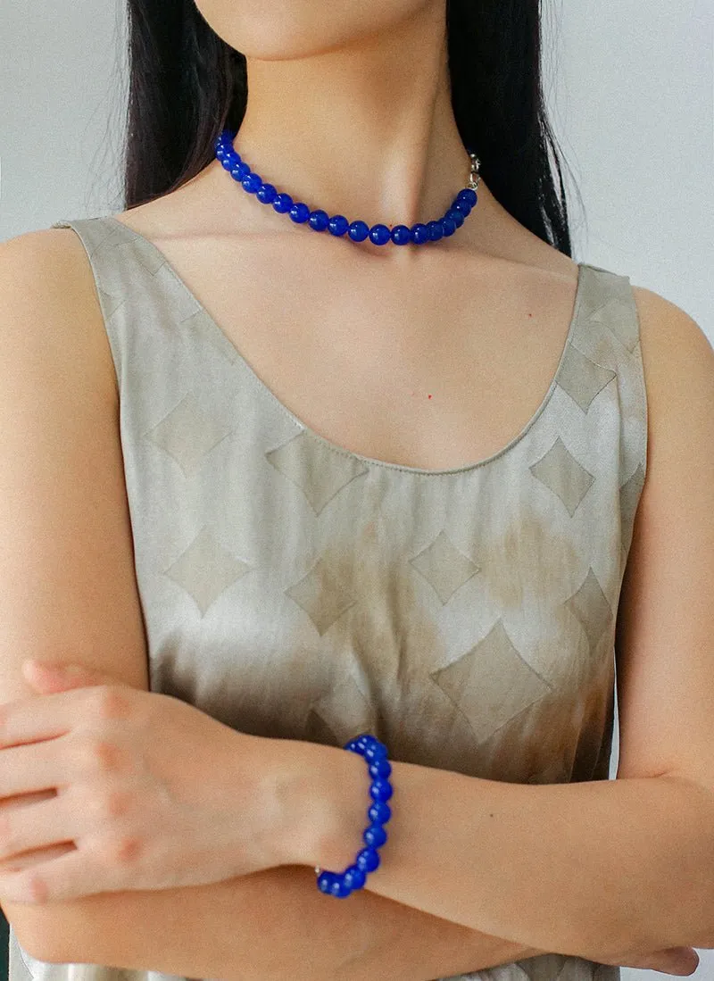 Blue Agate Beaded Figure 8 Buckle Necklace