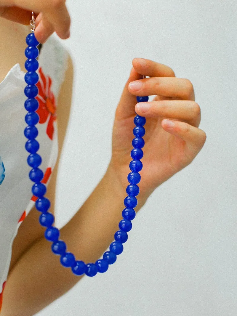 Blue Agate Beaded Figure 8 Buckle Necklace