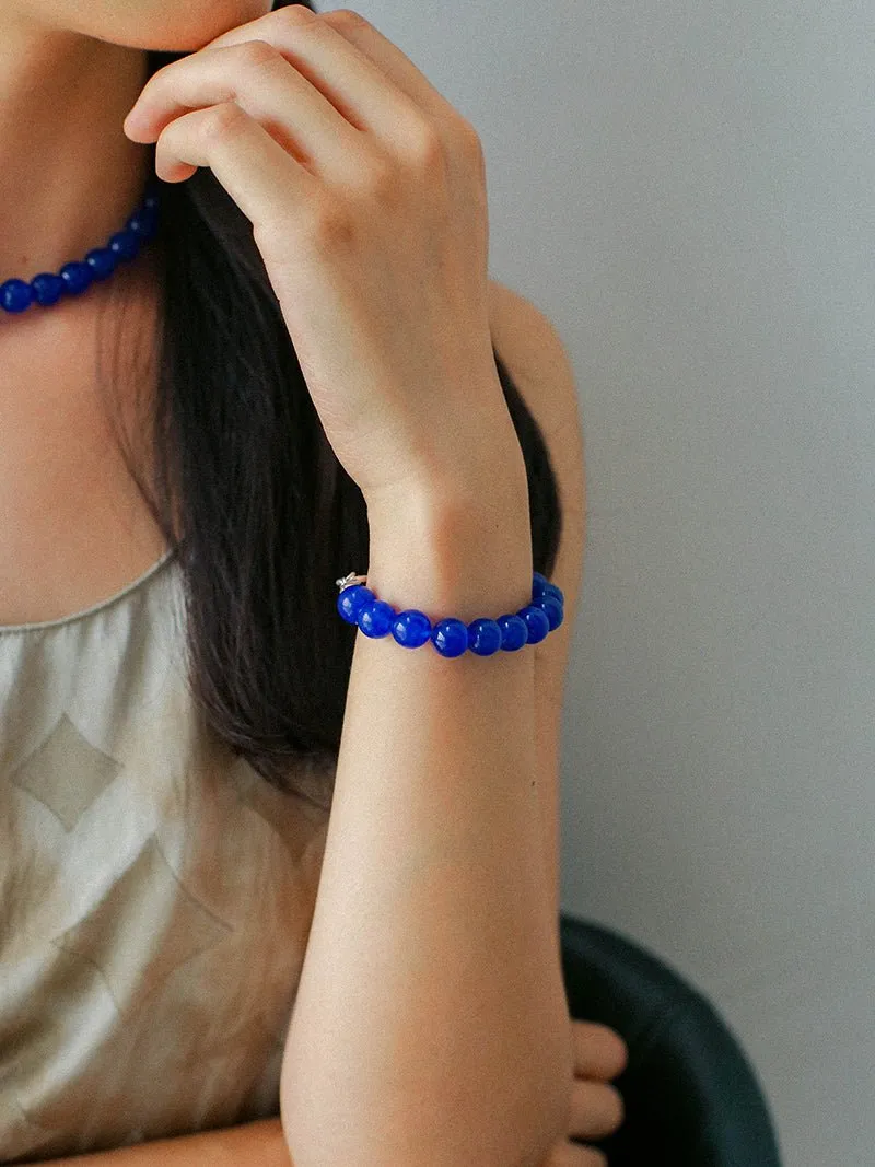 Blue Agate Beaded Figure 8 Buckle Necklace
