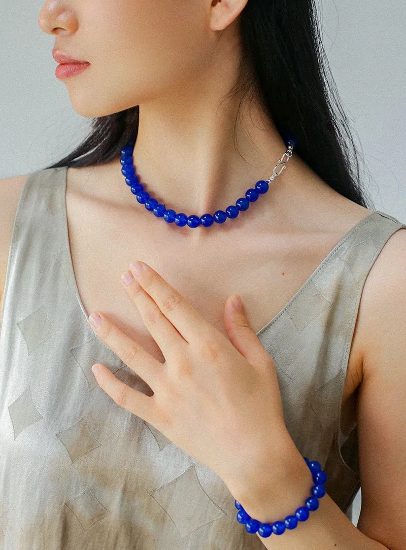 Blue Agate Beaded Figure 8 Buckle Necklace