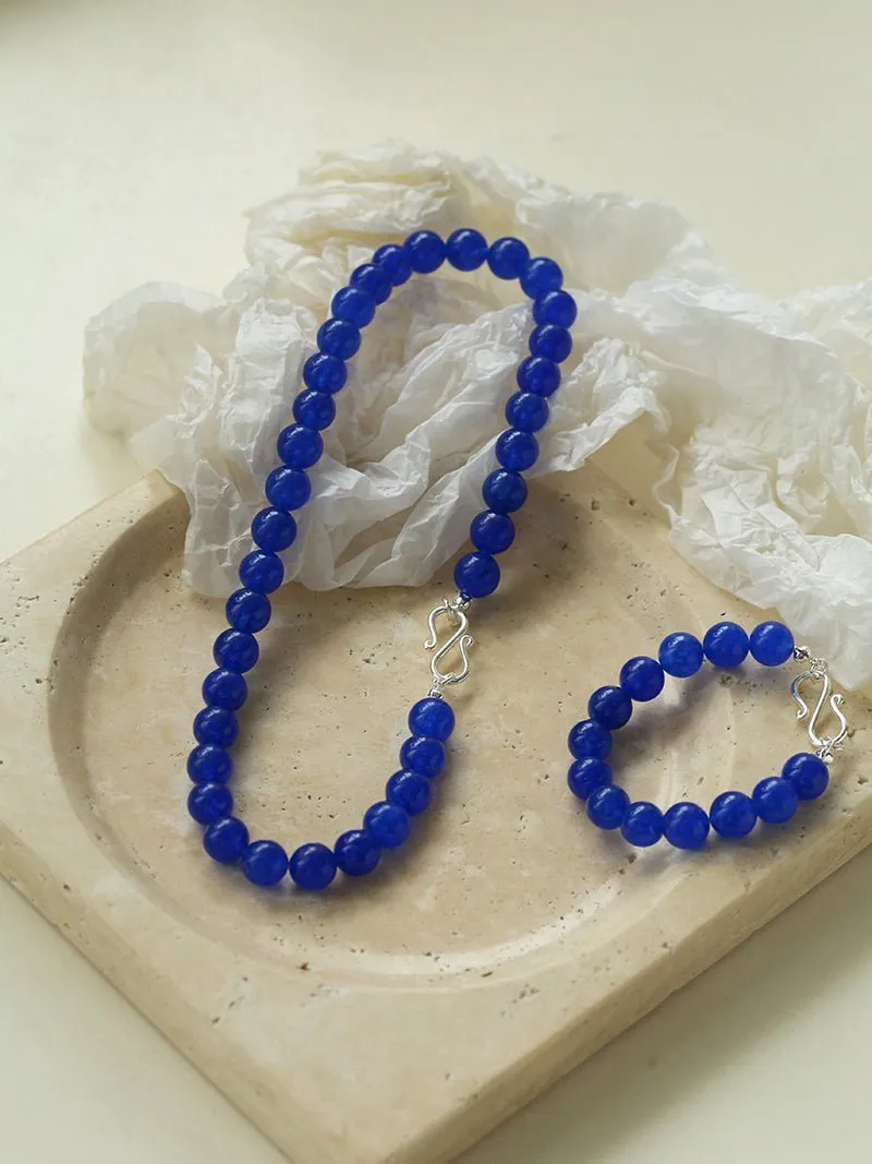 Blue Agate Beaded Figure 8 Buckle Necklace