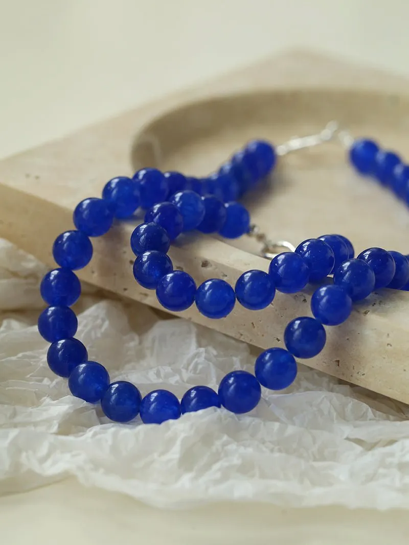 Blue Agate Beaded Figure 8 Buckle Necklace