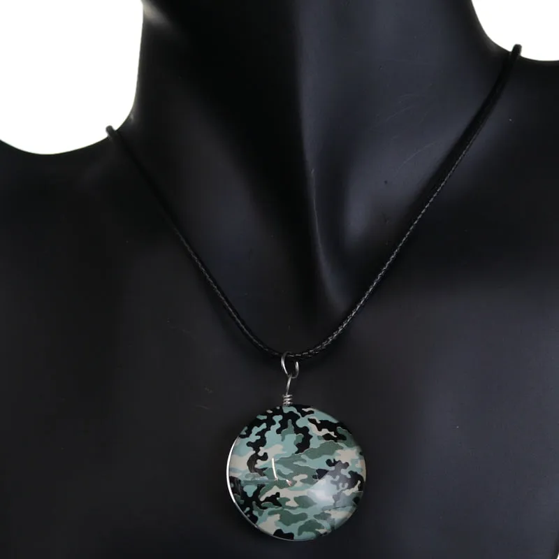Blue Camo Murano Glass Cord Necklace