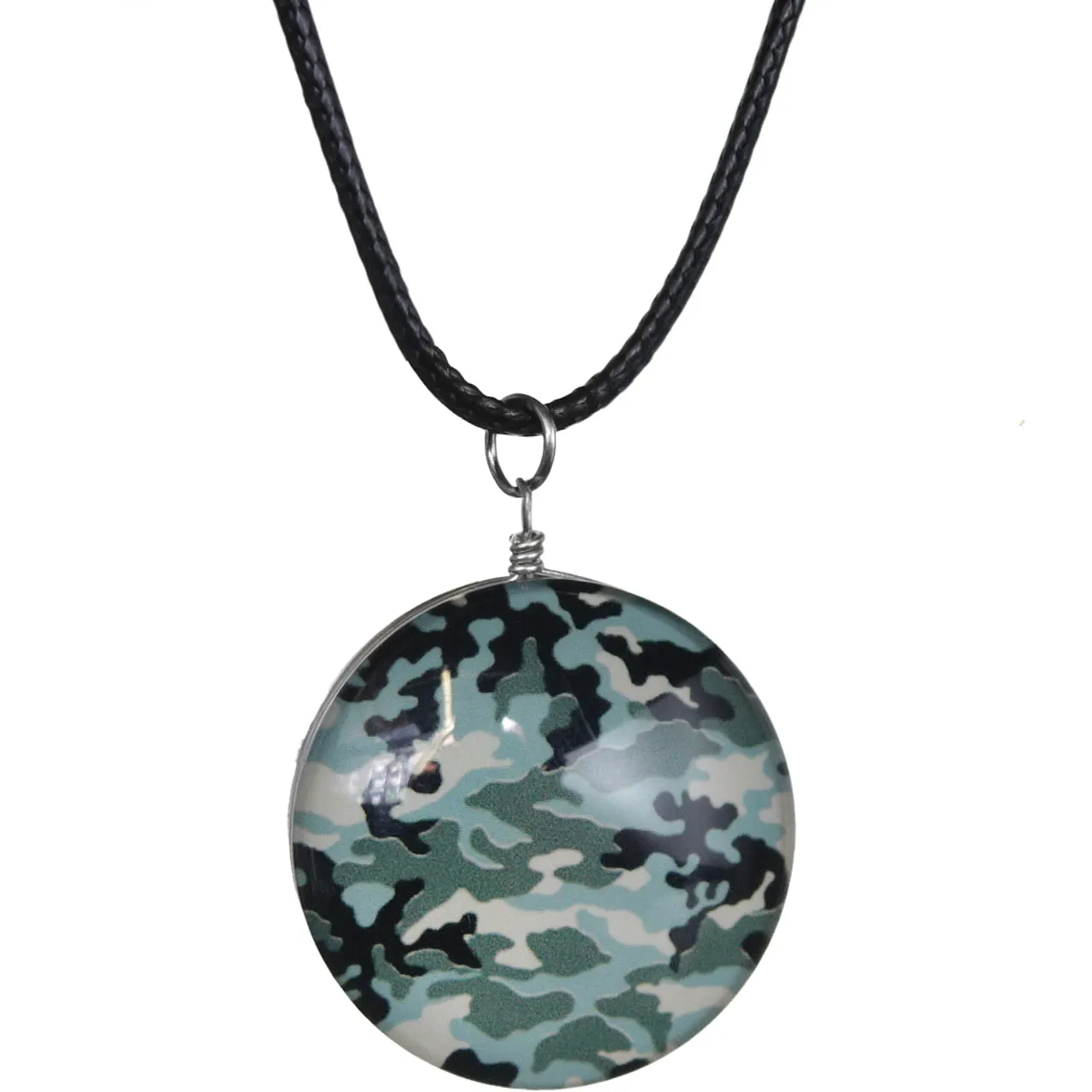 Blue Camo Murano Glass Cord Necklace