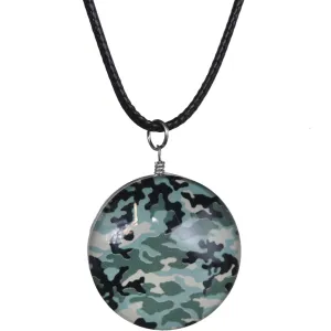 Blue Camo Murano Glass Cord Necklace