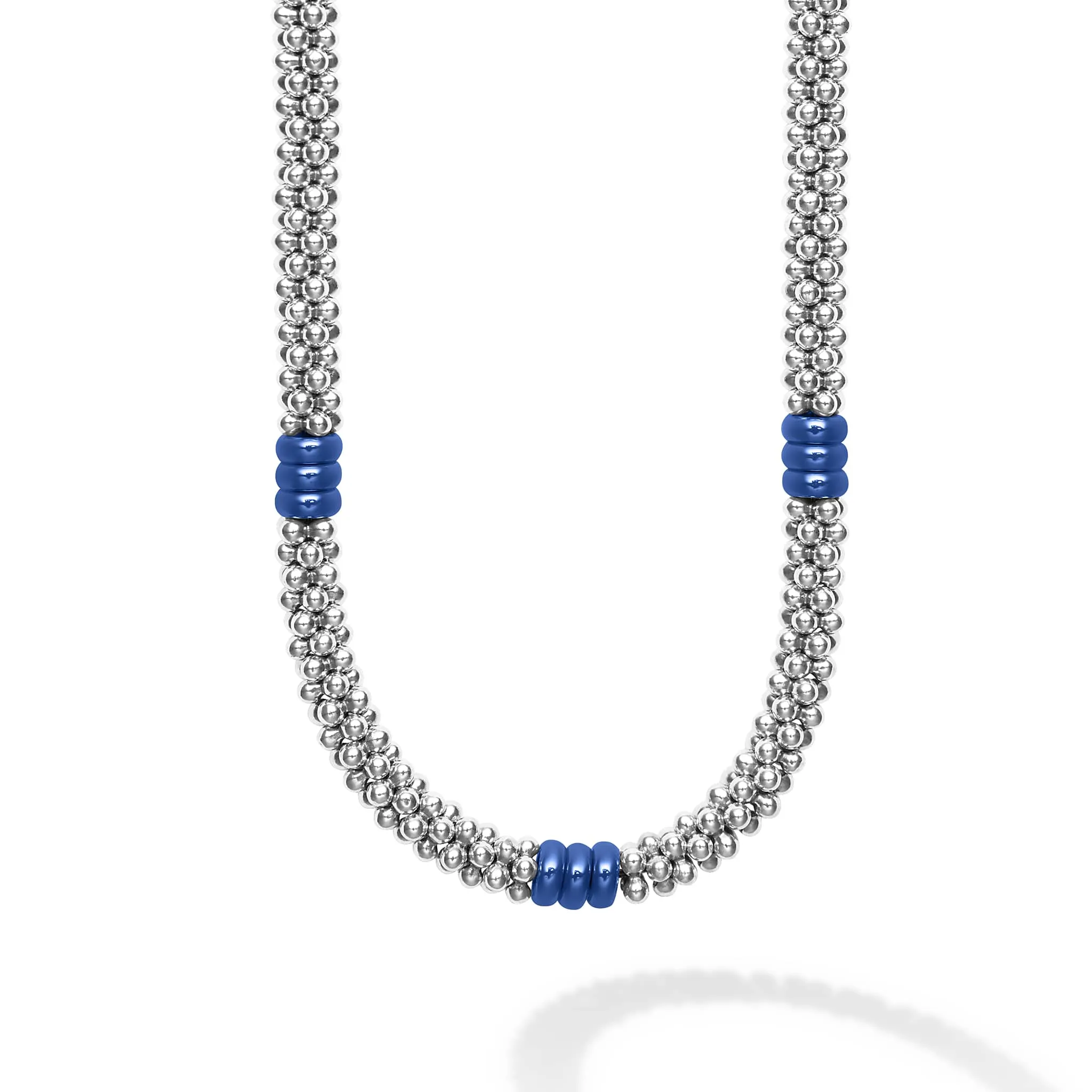 Blue Caviar Ultramarine Ceramic Three Bead Station Caviar Necklace