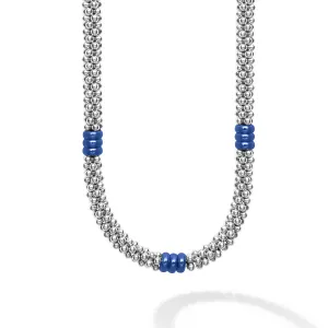 Blue Caviar Ultramarine Ceramic Three Bead Station Caviar Necklace