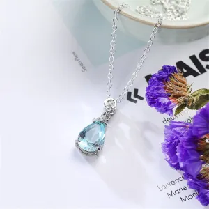 Blue Crystal & Cubic Zirconia Teardrop Pendant Necklace