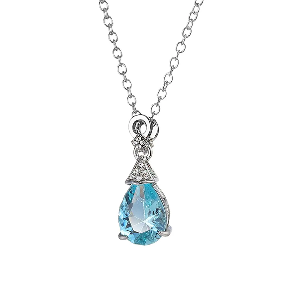 Blue Crystal & Cubic Zirconia Teardrop Pendant Necklace