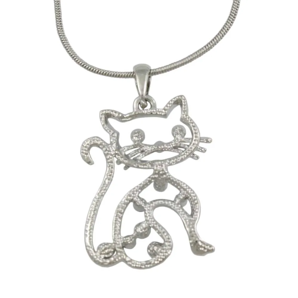 Blue Crystal Cat Pendant on 18 inch Silver-tone Chain - PT318