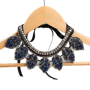 Blue Crystal Leaves Statement Necklace Women Collar Necklaces & Pendants Style Jewelry Colar For Gift Party Wedding