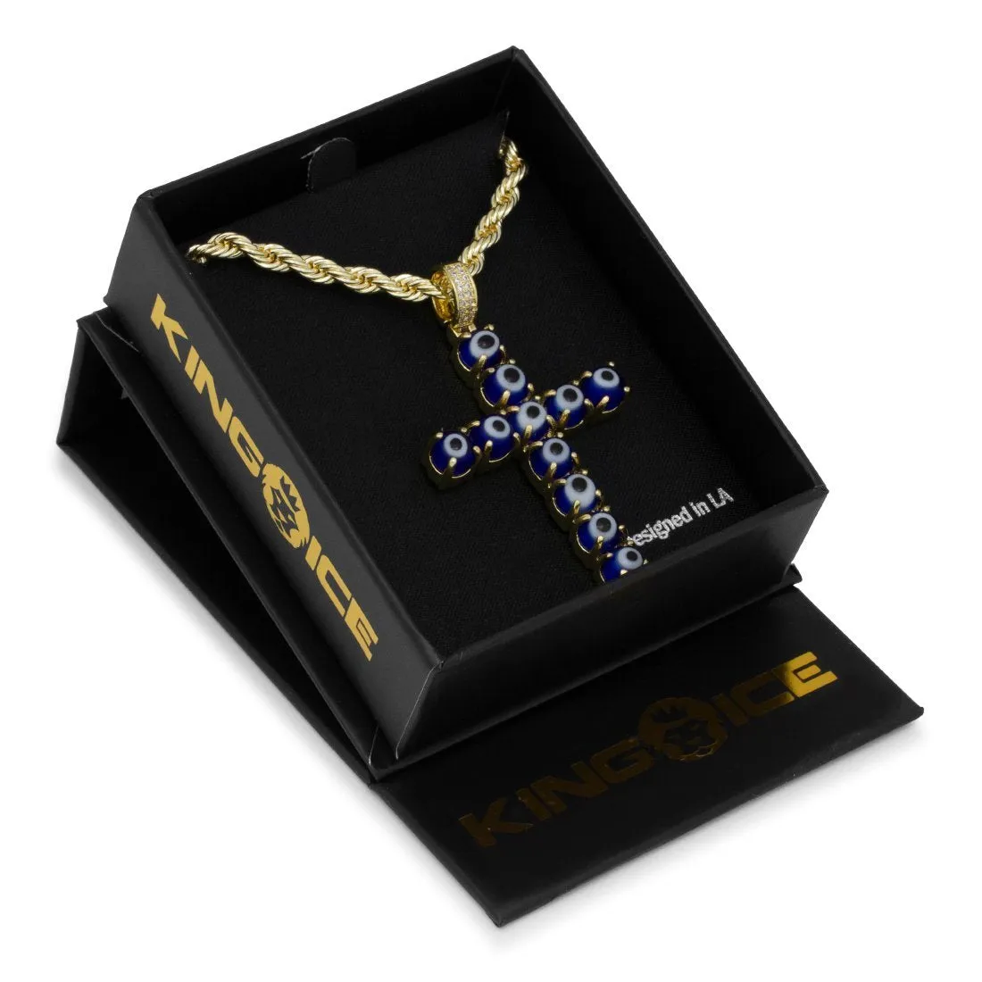 Blue Evil Eye Cross Necklace