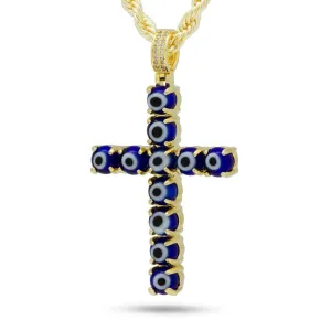 Blue Evil Eye Cross Necklace