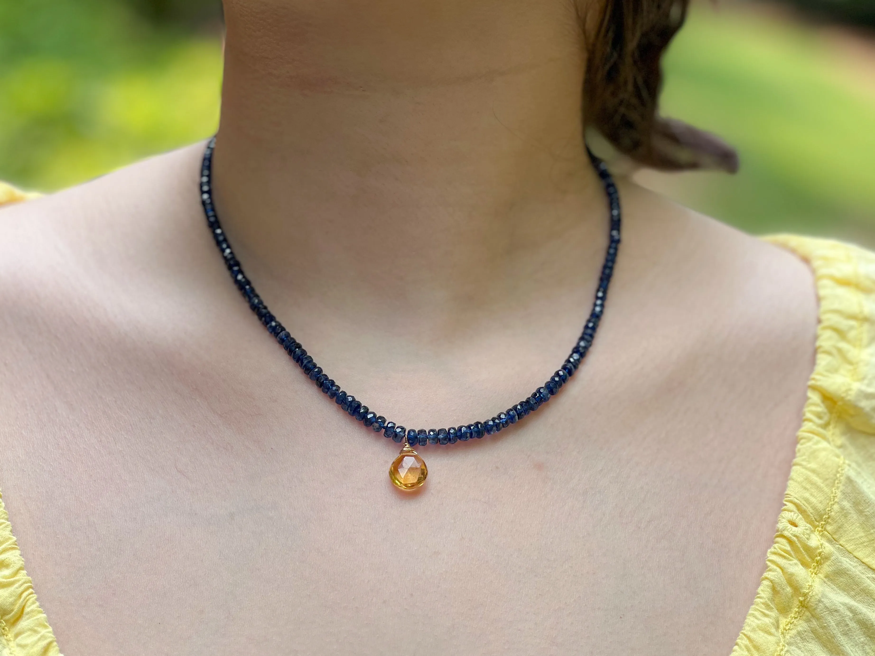 Blue Kyanite Necklace with Citrine Pendant