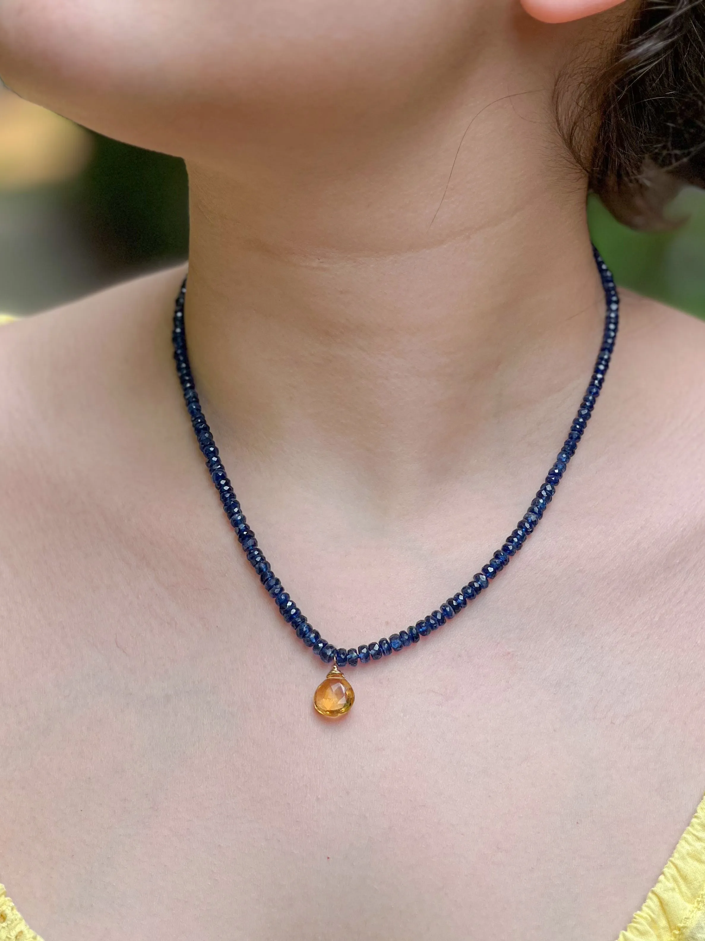 Blue Kyanite Necklace with Citrine Pendant