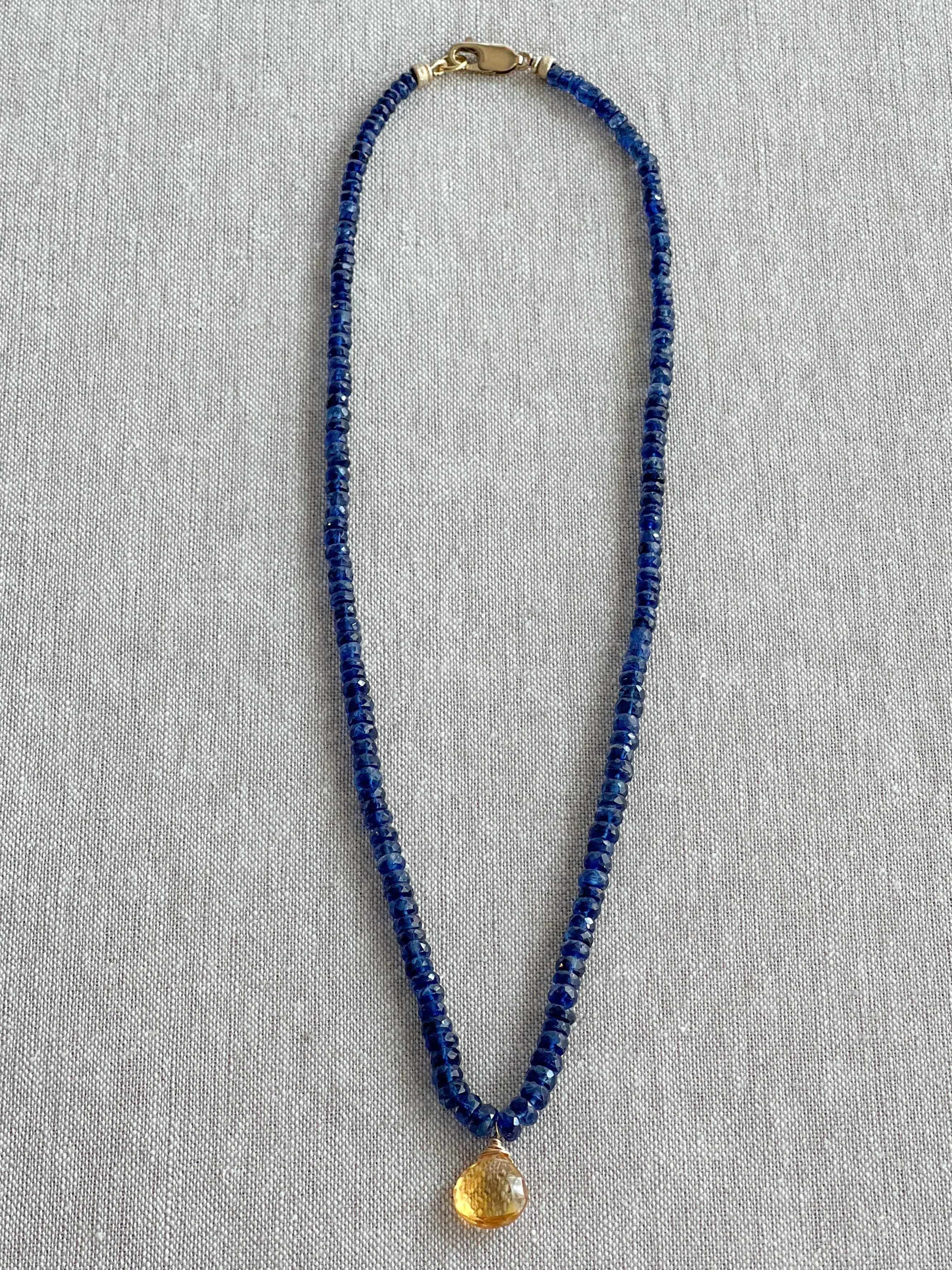 Blue Kyanite Necklace with Citrine Pendant