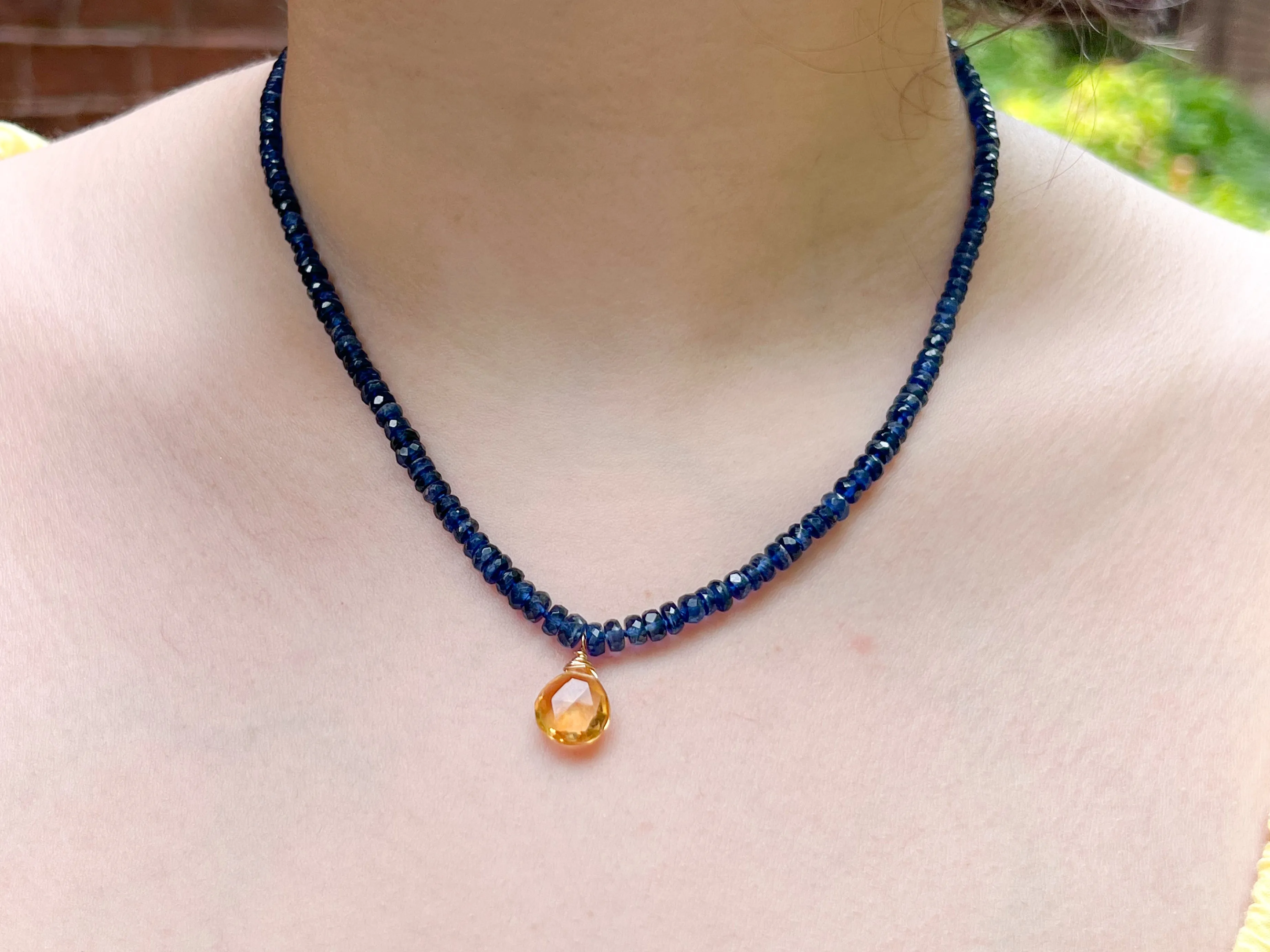 Blue Kyanite Necklace with Citrine Pendant