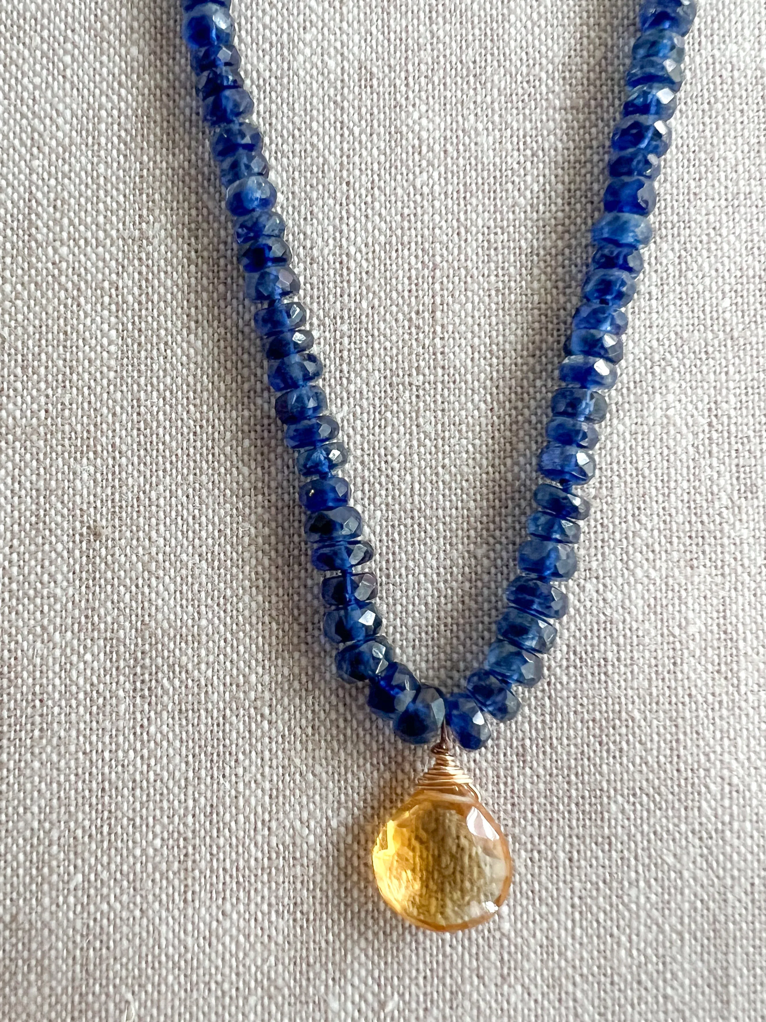 Blue Kyanite Necklace with Citrine Pendant