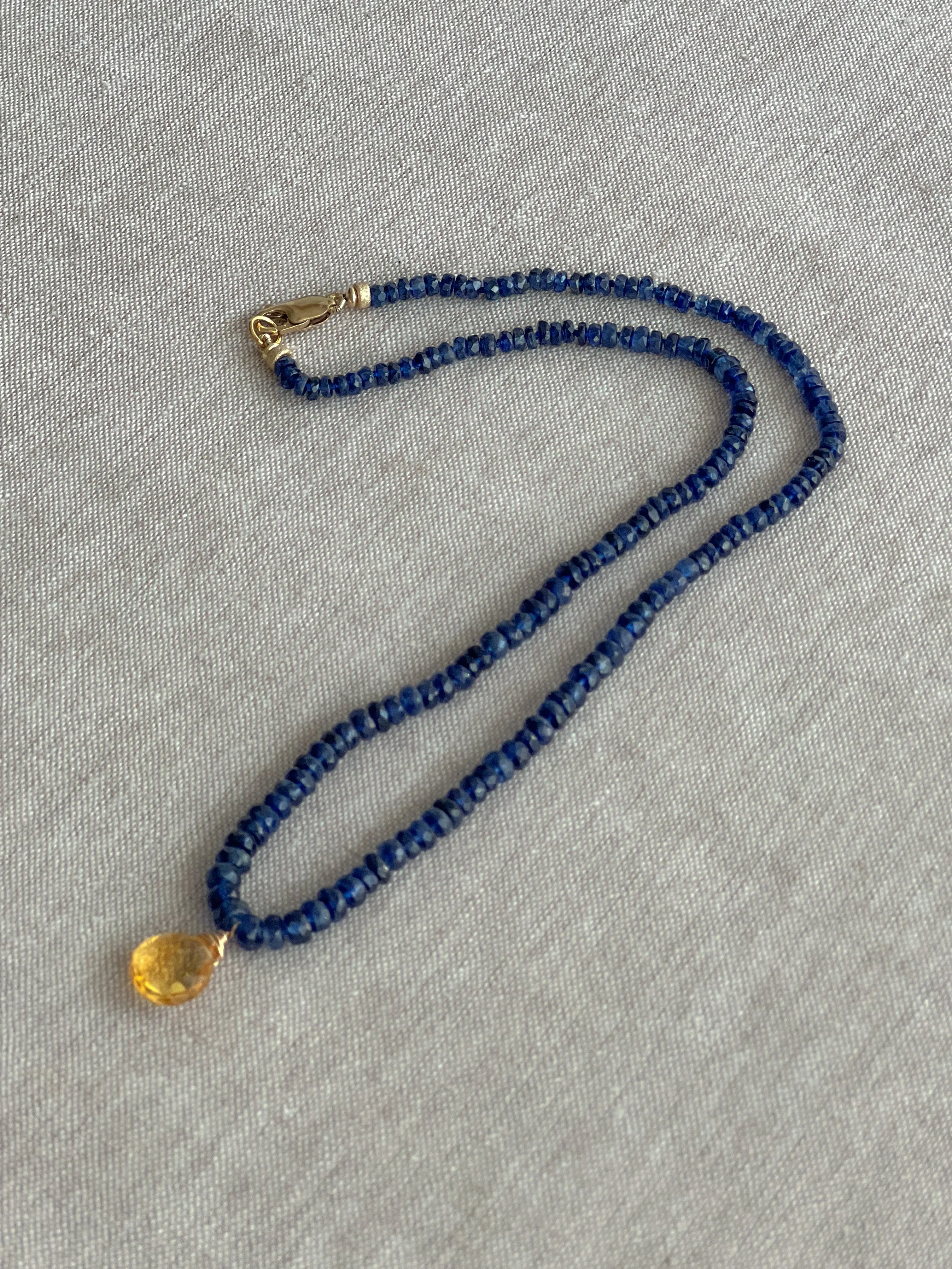 Blue Kyanite Necklace with Citrine Pendant
