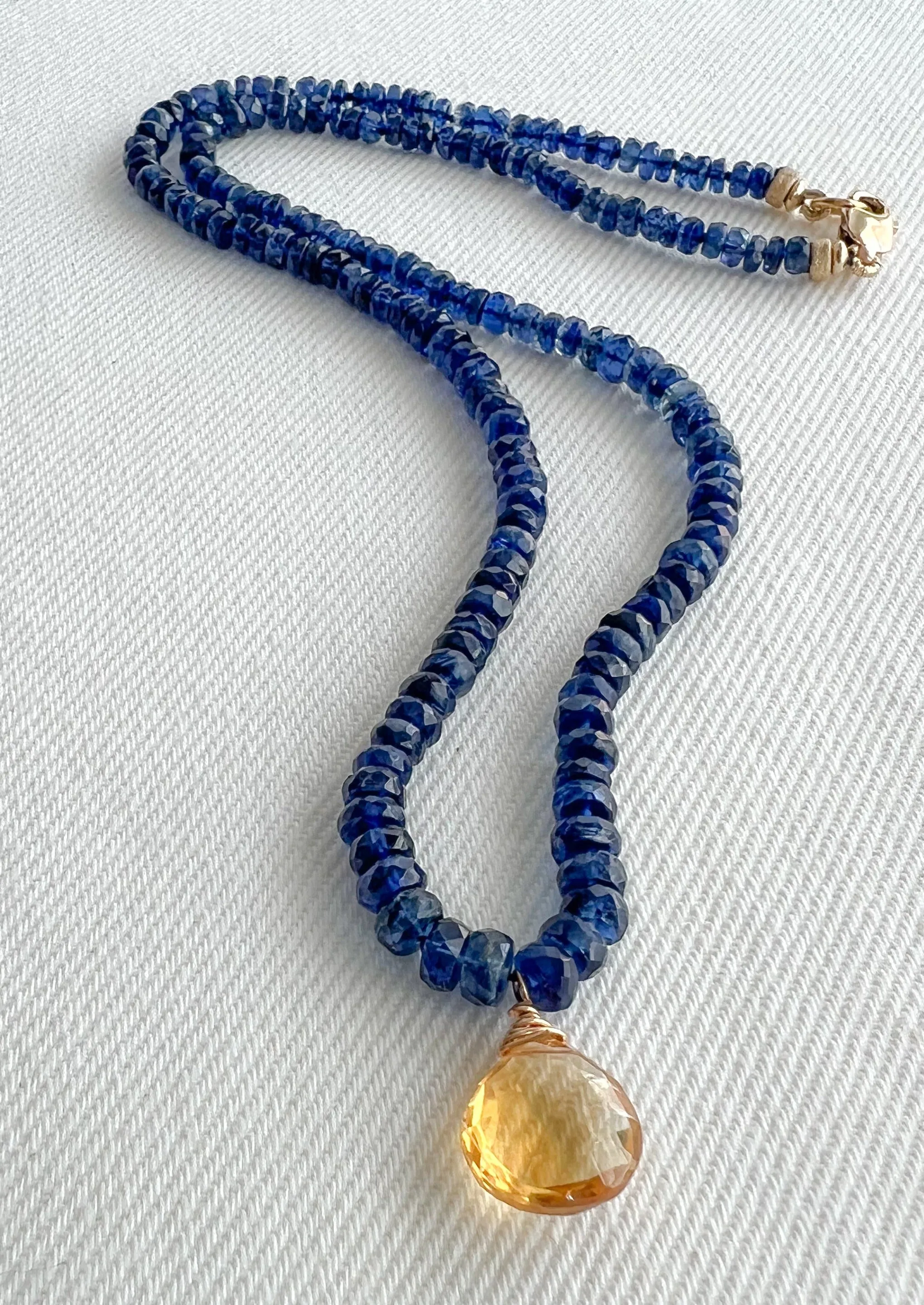 Blue Kyanite Necklace with Citrine Pendant
