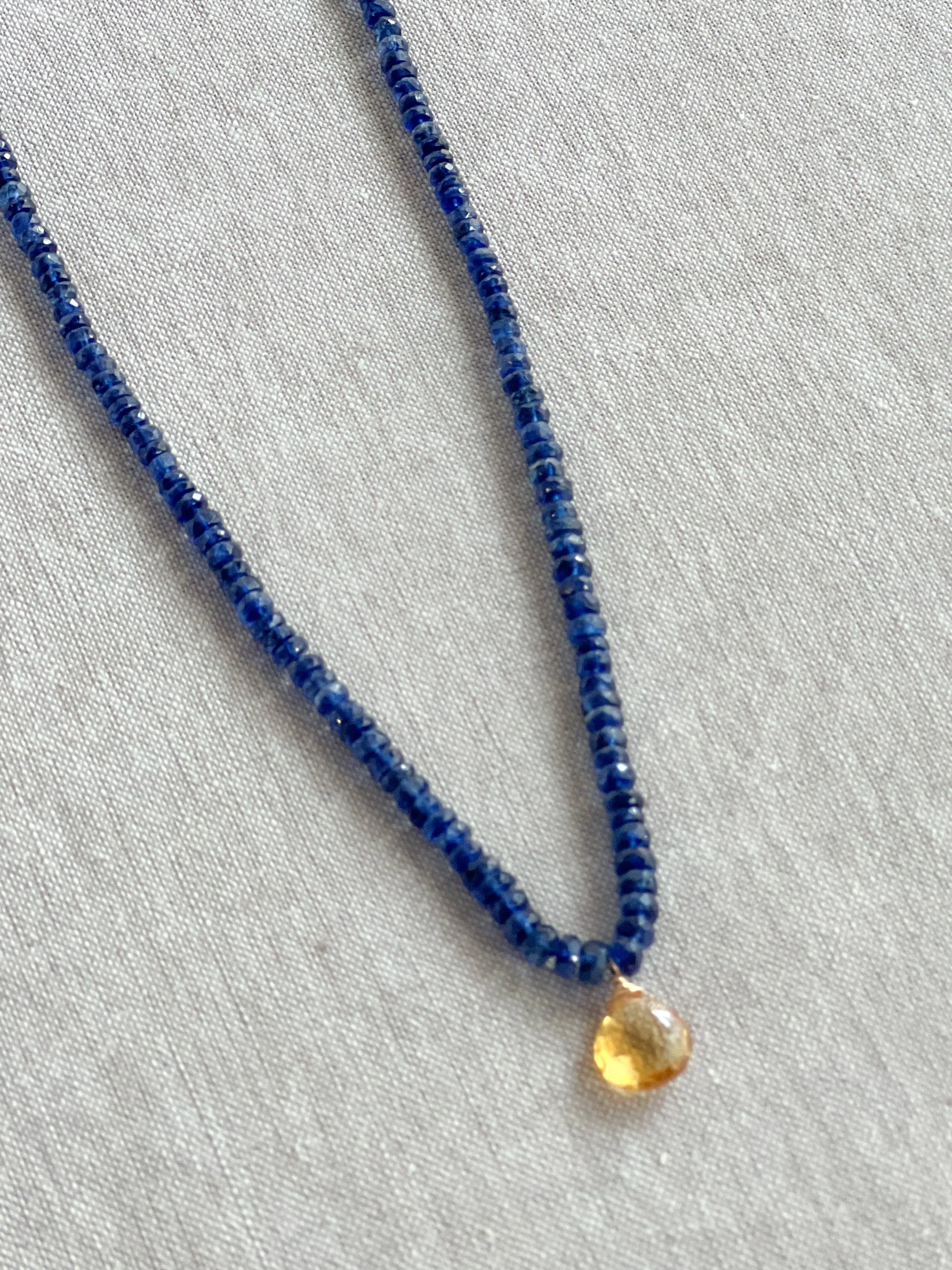 Blue Kyanite Necklace with Citrine Pendant
