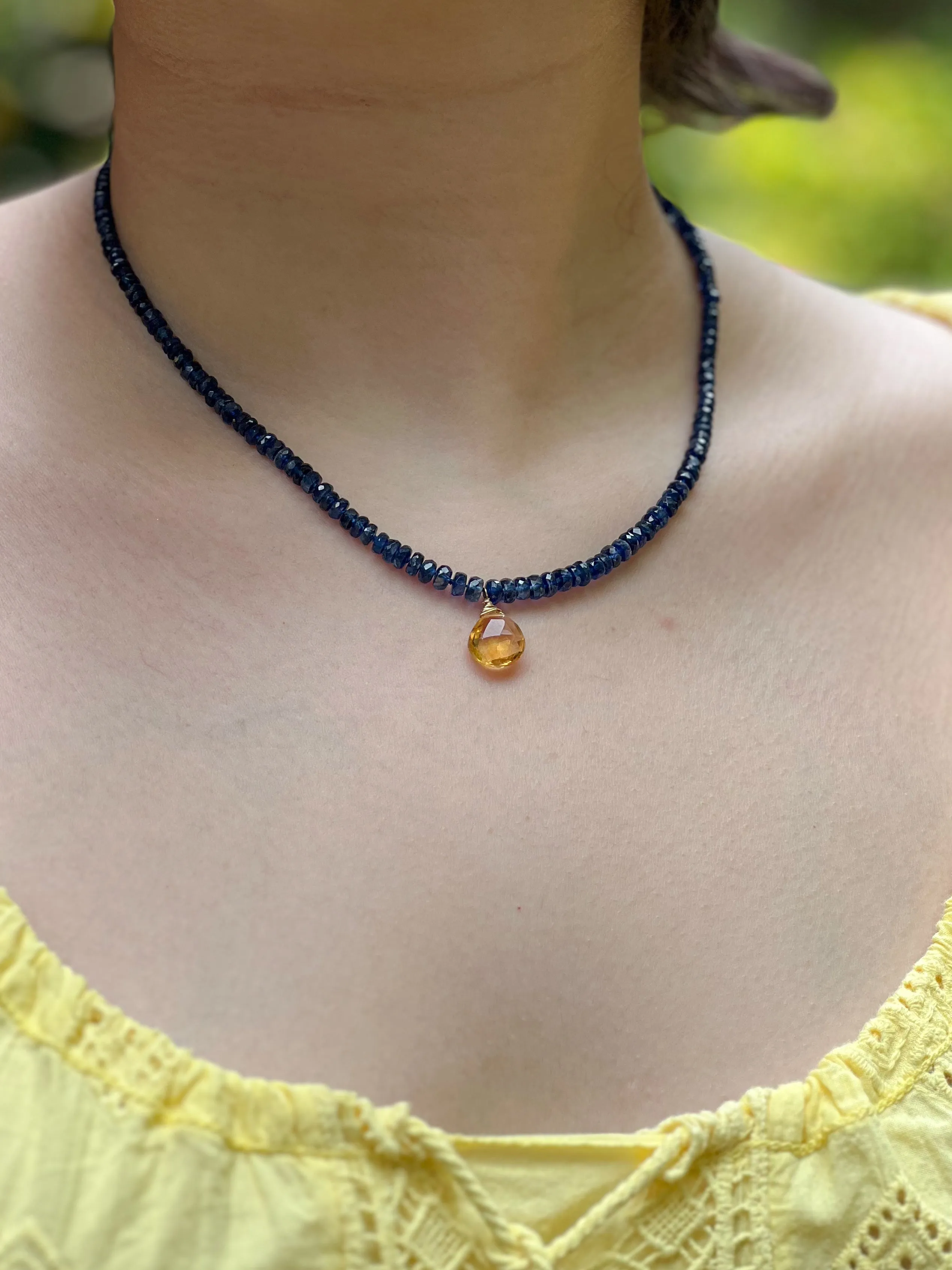 Blue Kyanite Necklace with Citrine Pendant