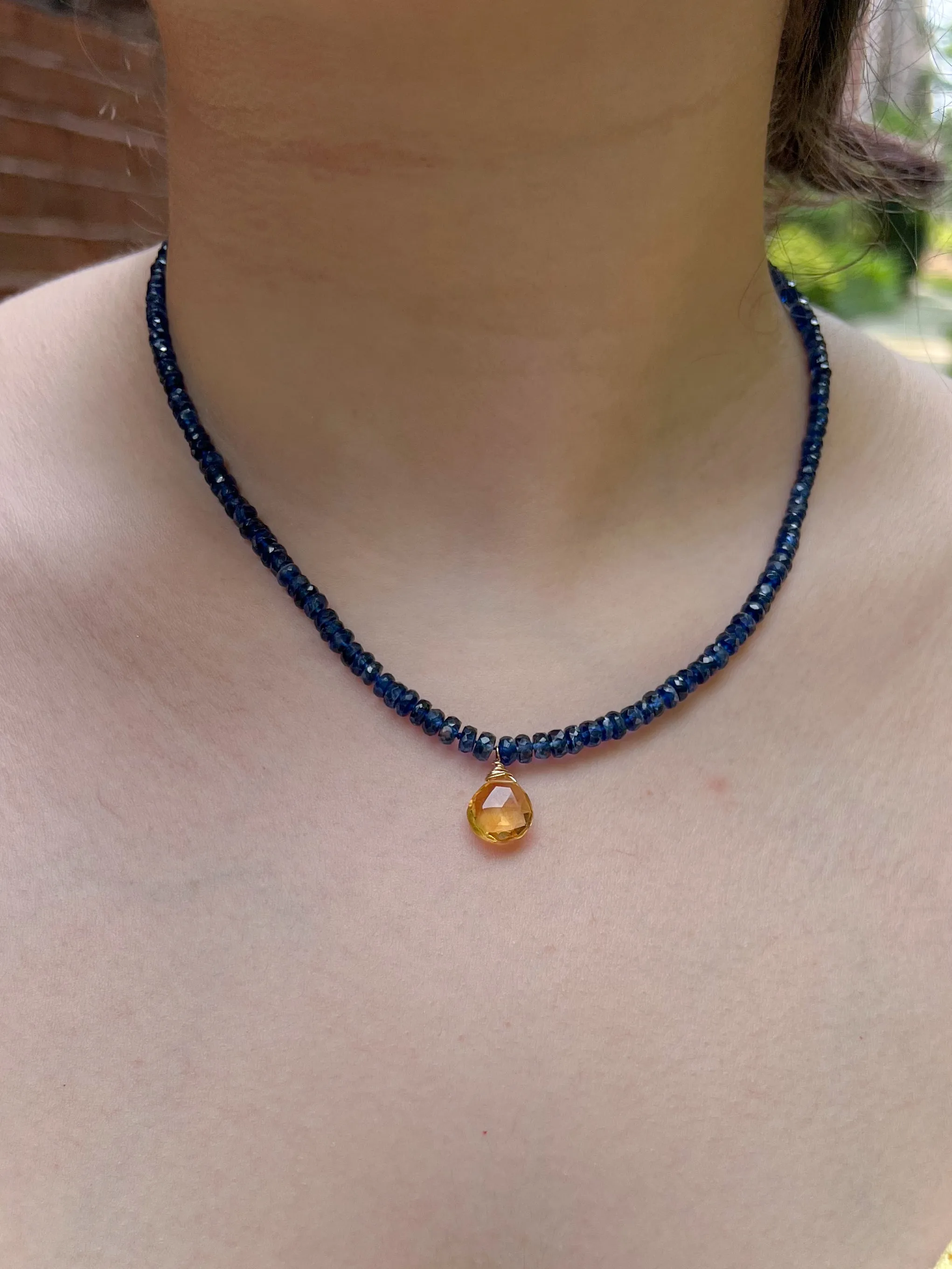 Blue Kyanite Necklace with Citrine Pendant
