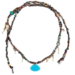 BLUE RAINBOW SEA SHELL LEATHER ROCKSTAR NECKLACE