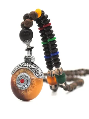 Bodhi Buddha Ma Cotton Ethnic Antique Handmade Chicken Wings Wooden Beads Long Necklace Anti-bee Wax Pendant Sweater Chain