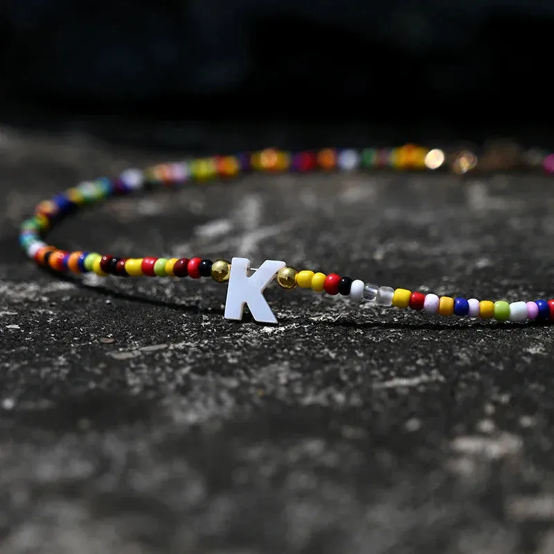 Bohemia Beaded Choker Necklace for Women Initial 26 Letters Pendant Chain Necklace Fashion Shell Pearl Jewelry Boho Accessories