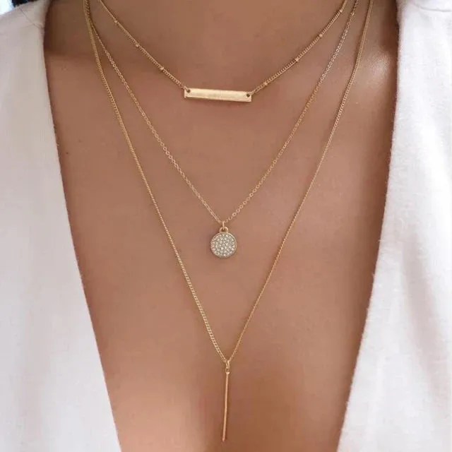 Bohemia Multilayer Crystal Butterfly Pendant Necklaces Women Hollow Heart Choker Necklace Fashion Jewelry Party