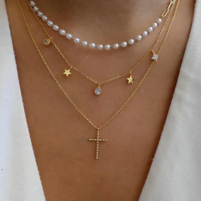 Bohemia Multilayer Crystal Butterfly Pendant Necklaces Women Hollow Heart Choker Necklace Fashion Jewelry Party