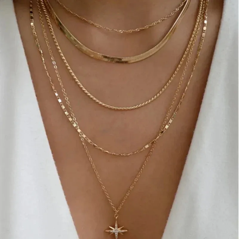 Bohemia Multilayer Crystal Butterfly Pendant Necklaces Women Hollow Heart Choker Necklace Fashion Jewelry Party