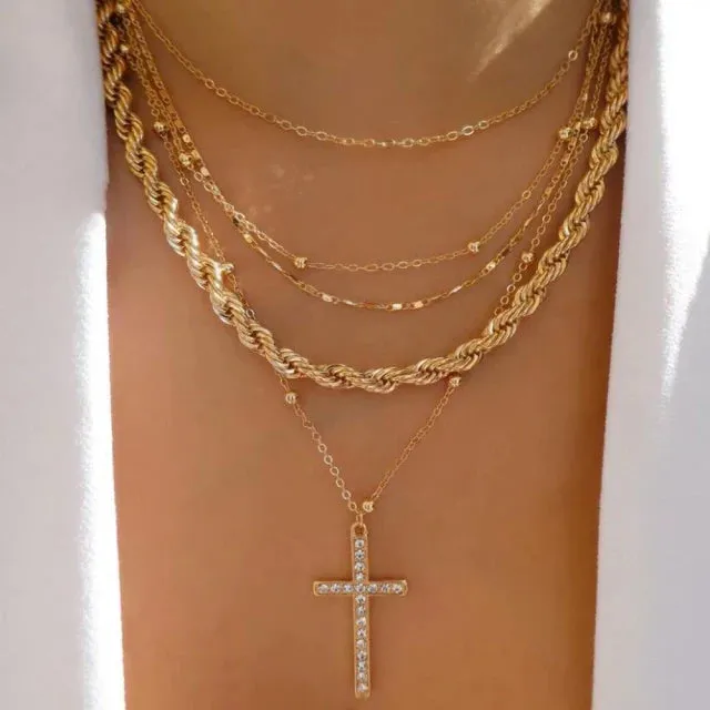 Bohemia Multilayer Crystal Butterfly Pendant Necklaces Women Hollow Heart Choker Necklace Fashion Jewelry Party