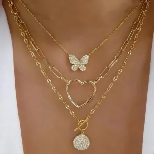 Bohemia Multilayer Crystal Butterfly Pendant Necklaces Women Hollow Heart Choker Necklace Fashion Jewelry Party