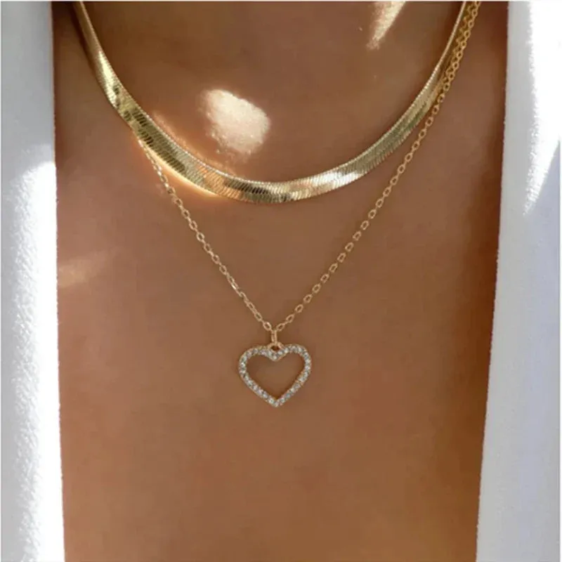 Bohemia Multilayer Crystal Butterfly Pendant Necklaces Women Hollow Heart Choker Necklace Fashion Jewelry Party