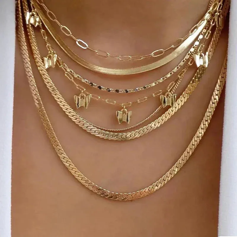 Bohemia Multilayer Crystal Butterfly Pendant Necklaces Women Hollow Heart Choker Necklace Fashion Jewelry Party