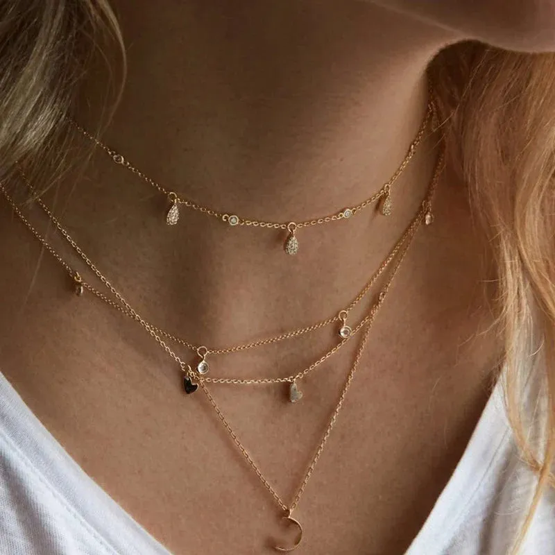 Bohemia Multilayer Round Crystal Pendant Necklaces For Women Snake Chain Choker Necklace Fashion Jewelry Party Gift