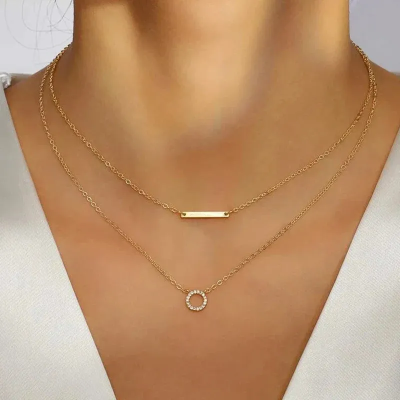 Bohemia Multilayer Round Crystal Pendant Necklaces For Women Snake Chain Choker Necklace Fashion Jewelry Party Gift