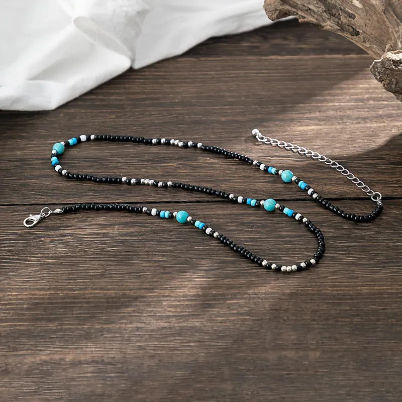 Bohemian Men's Turquoise Stone Beaded Necklace for Casual or Parties