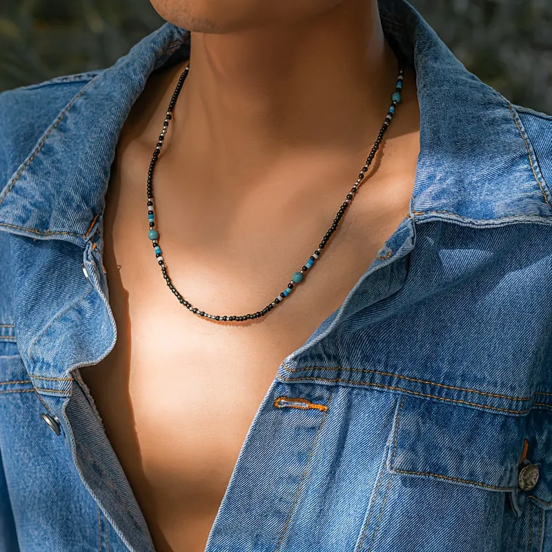 Bohemian Men's Turquoise Stone Beaded Necklace for Casual or Parties