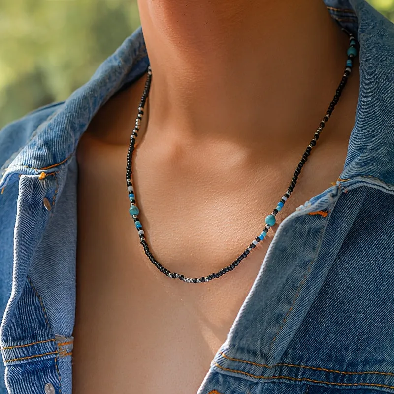 Bohemian Men's Turquoise Stone Beaded Necklace for Casual or Parties