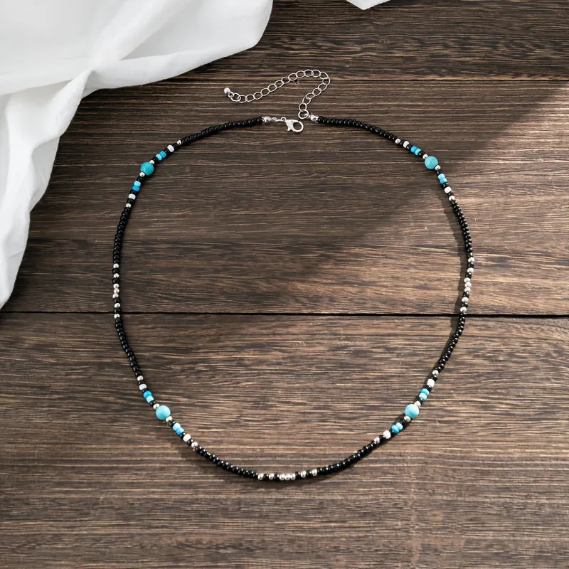 Bohemian Men's Turquoise Stone Beaded Necklace for Casual or Parties