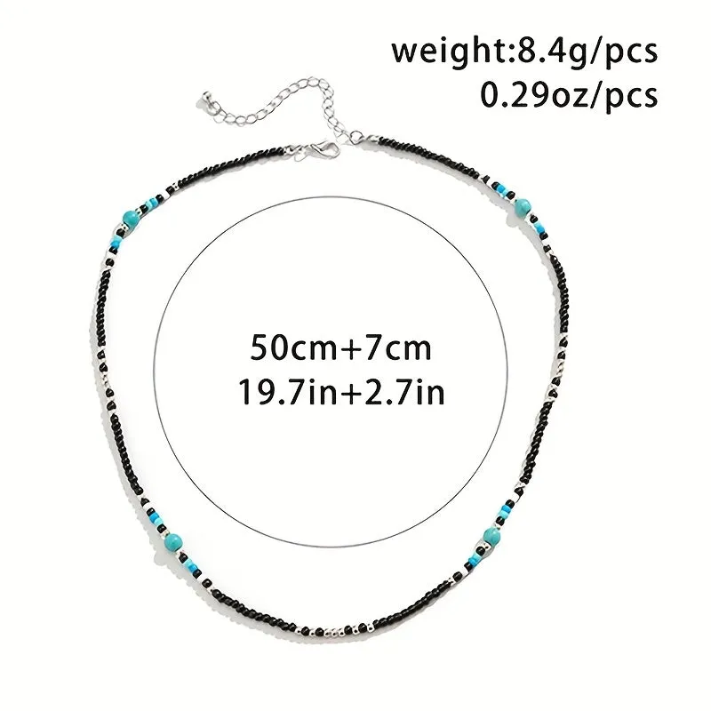 Bohemian Men's Turquoise Stone Beaded Necklace for Casual or Parties