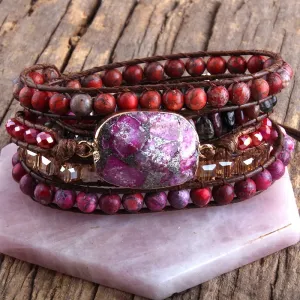 Boho & Mala Pink Blend Stone 5 Wrap Bracelet