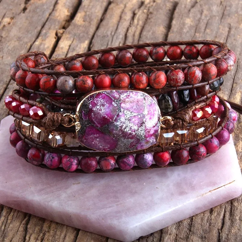 Boho & Mala Pink Blend Stone 5 Wrap Bracelet