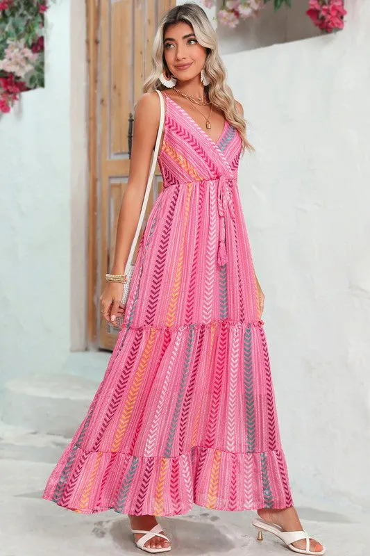 Boho Vibes Striped Pink Maxi Dress