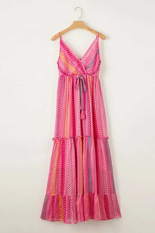 Boho Vibes Striped Pink Maxi Dress